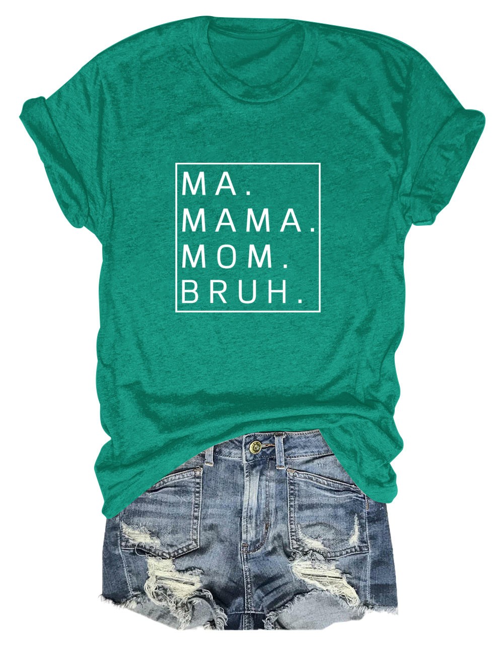 Camiseta holgada de manga corta con estampado de letras MA Mama Mom Bruh: estampado de letras moderno, cómoda y casual.